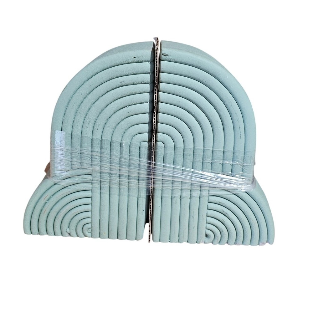 Modern Concrete Rainbow Arch Bookends Seafoam Green Minimalist Decor Set #381